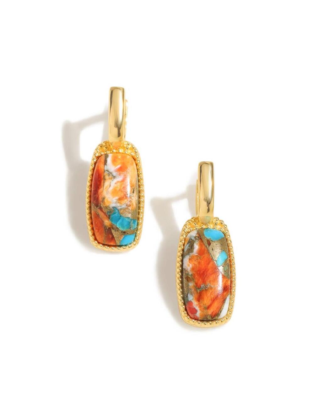 Gold Plated Spiny Oyster Turquoise Composite Drop Earrings